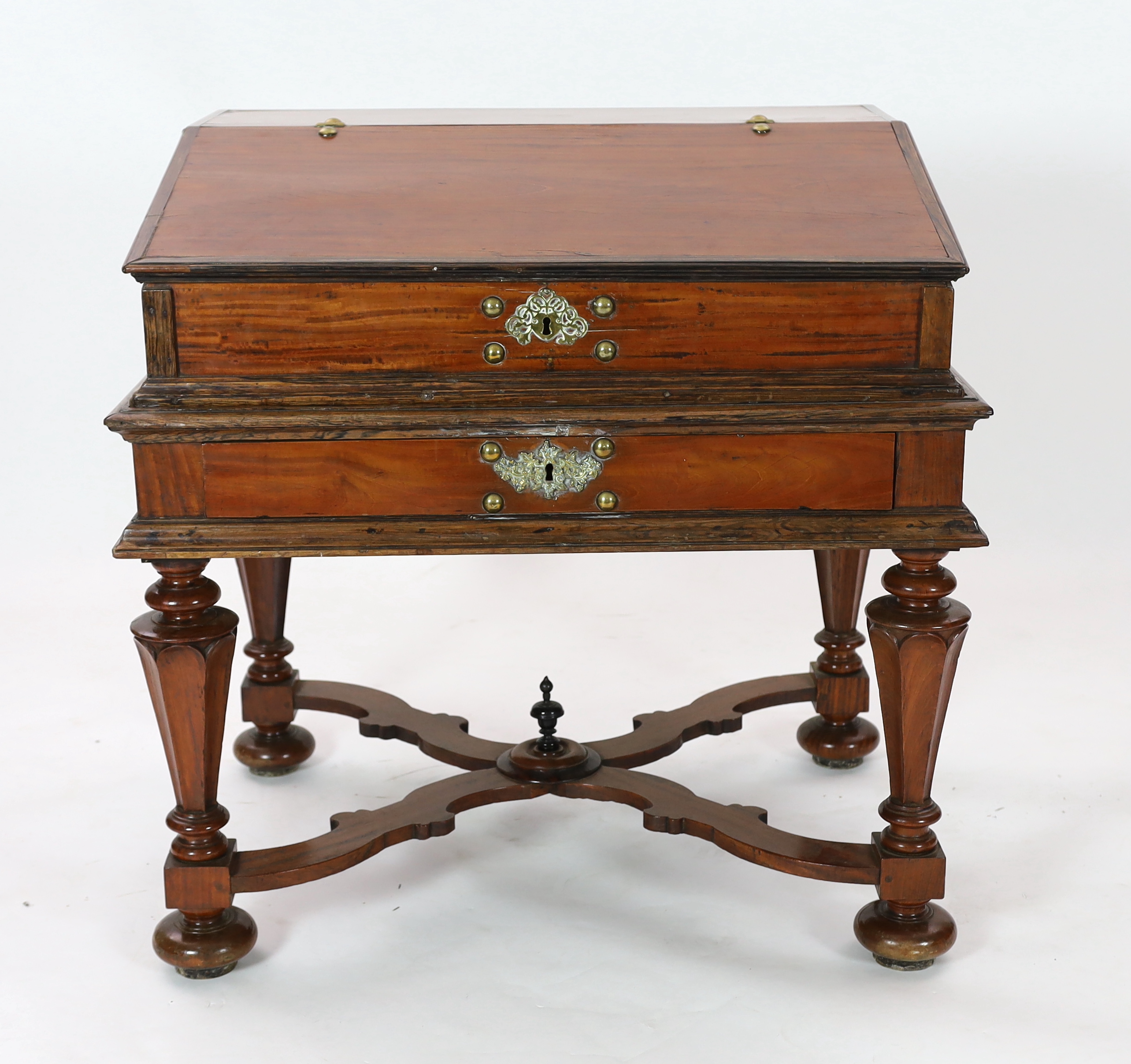 An 18th century Dutch colonial satinwood bureau, 95cm wide, 71cm deep, 95cm high